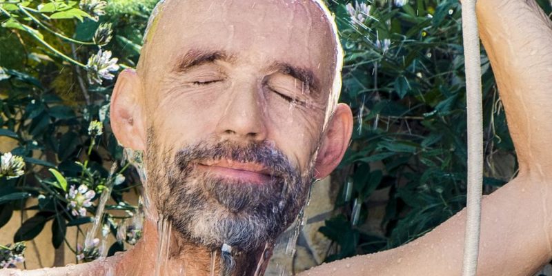 showering man outdors